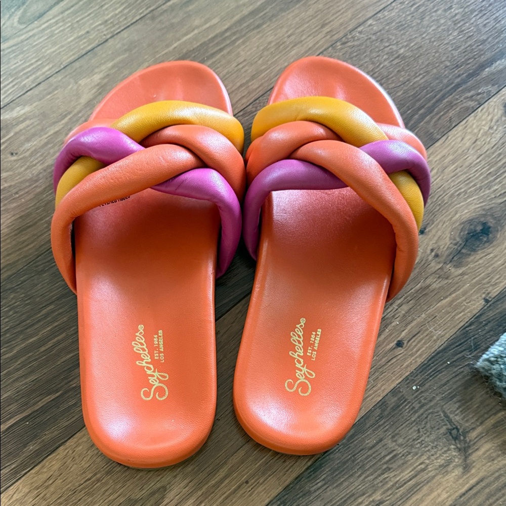 Seychelles Women's Vibrant Orange and Yellow-Purple Sandals never worn